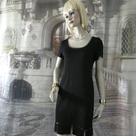 St. John Evening Black Cocktail Dress Size 4 to 6 Sparkling Neck Sleeves Hem - Picture 5 of 9